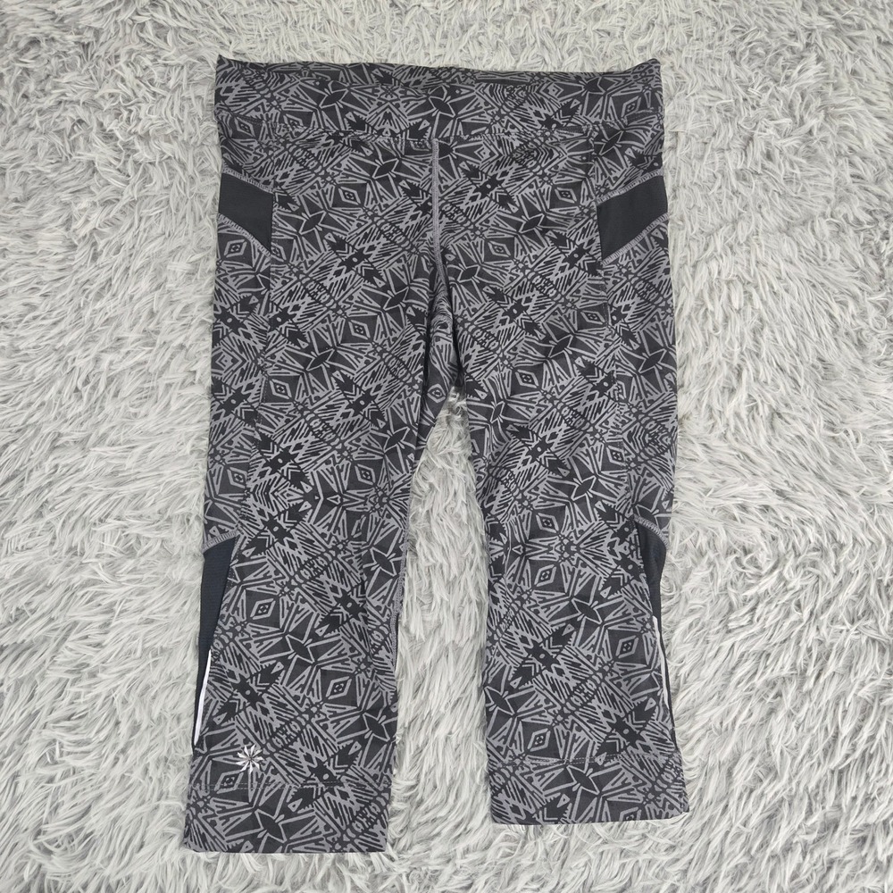Athleta Be Free Knicker Women S Grey Black Geometric Tribal Crop Leggings 919076